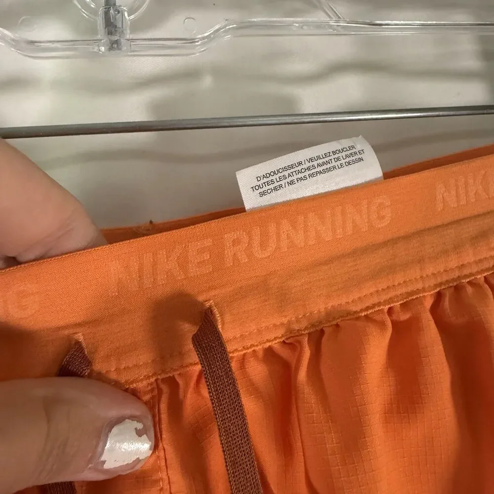 Nike Running Shorts Men's Large Neon Orange Elastic Waist Pull On Drawstring